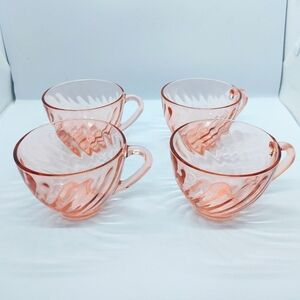 Arcoroc France Glassware Rosaline Pink Swirl Tea/Coffee Cup (4)